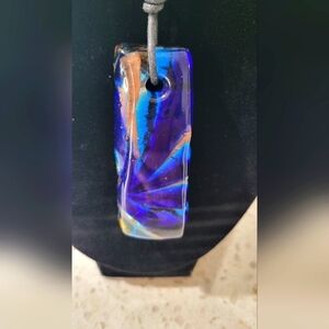 🌊 Blue Glass Pendant Necklace with Tie Cord – Cool, Casual & Artistic
